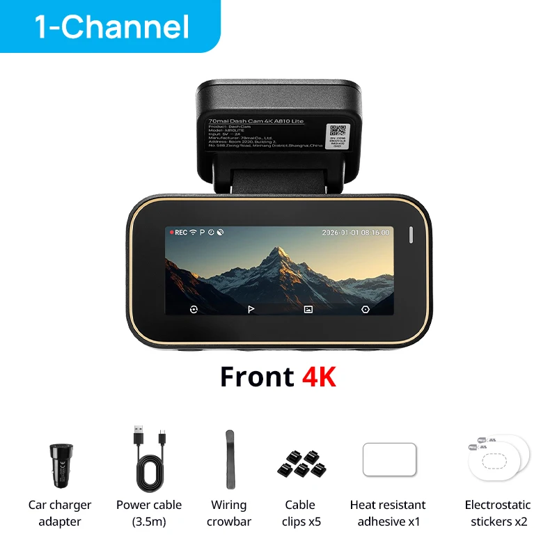 70mai A810 Lite Dash Cam HDR Supercapacitor Control WiFi APP 24H Parking Mode Voice Control G-sensor Loop Recording Car Dvr