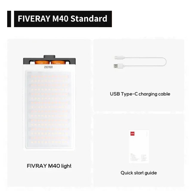 ZHIYUN LED Video Light FIVERAY M40 40W Bi-Color Portable Light Panel for Photography Built-in Fans Support PD Fast Charge