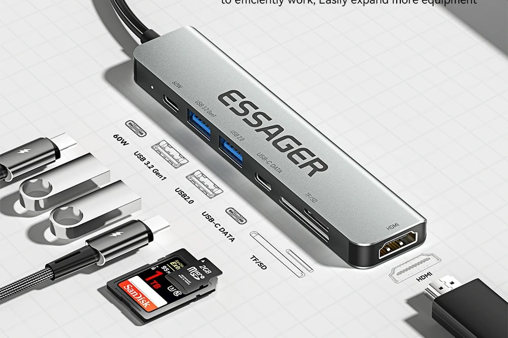 Essager Adaptador USB C Hub a HDMI USB 3.0