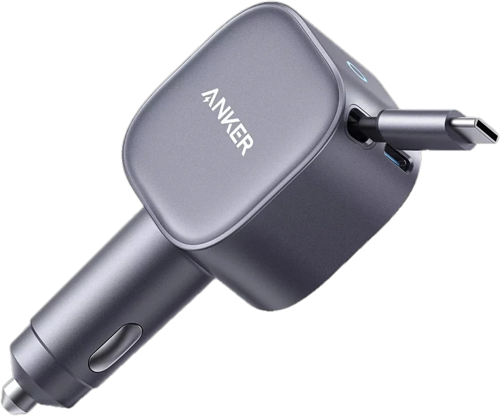Anker USB-C Car Charger 75W Max Ultra-Compact Type-C Fast Charger with Built-in Retractable USB-C Cable for iPhone 16/15 Series